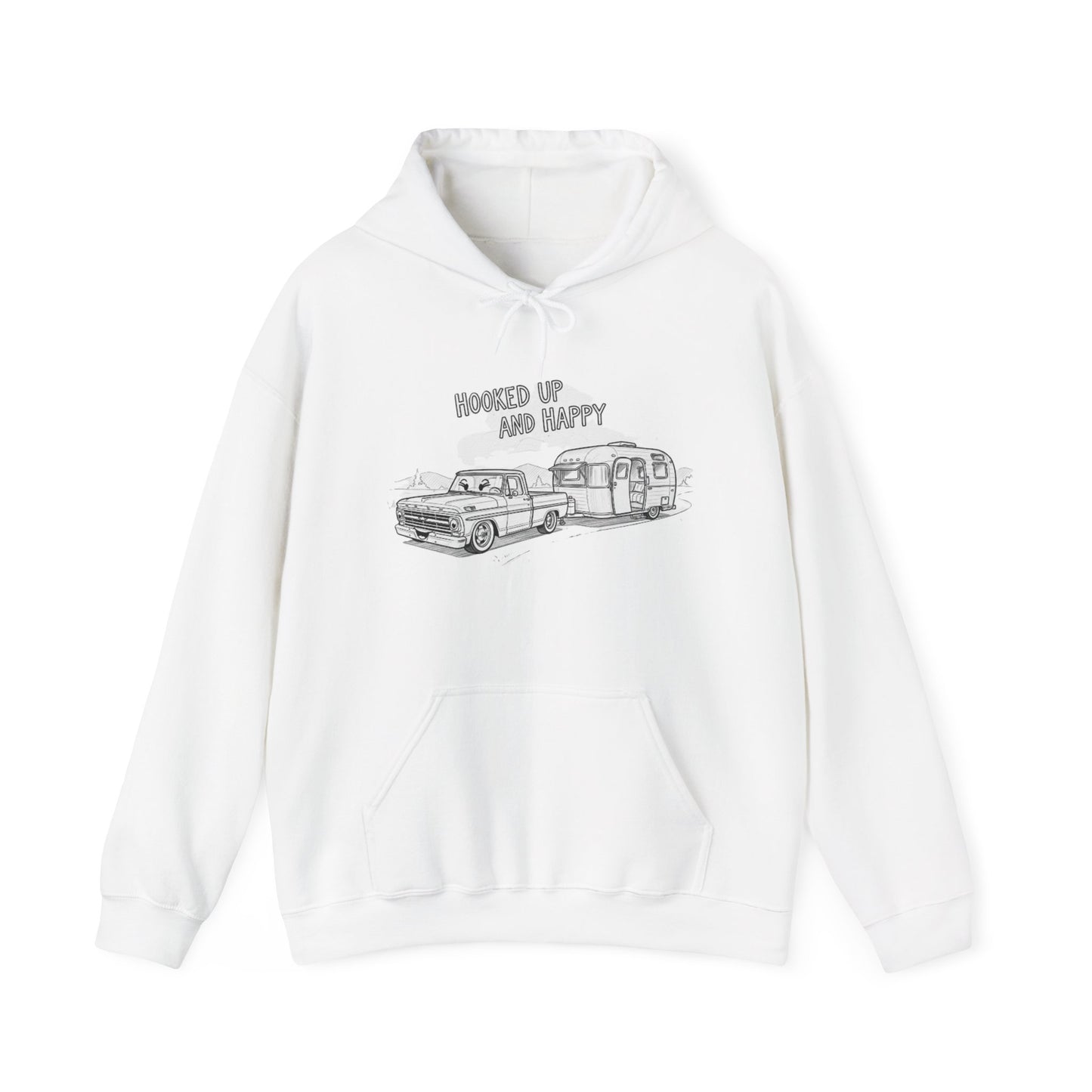 Cozy Camper Hoodie - Perfect for Road Trips, Adventure Lovers, Camping Enthusiasts, Gift for Travelers, Hooked Up and Happy Sweatshirt
