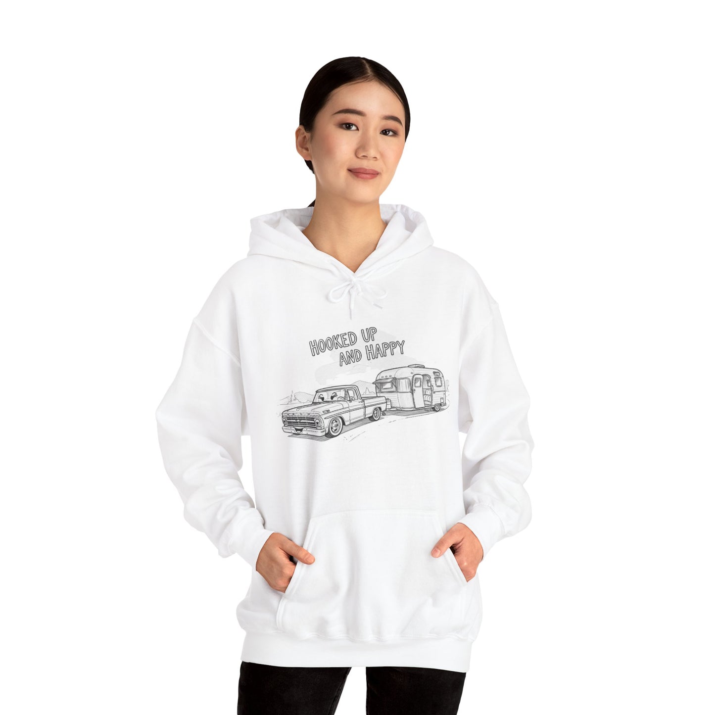 Cozy Camper Hoodie - Perfect for Road Trips, Adventure Lovers, Camping Enthusiasts, Gift for Travelers, Hooked Up and Happy Sweatshirt