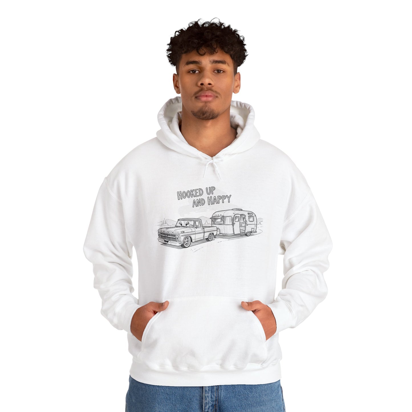 Cozy Camper Hoodie - Perfect for Road Trips, Adventure Lovers, Camping Enthusiasts, Gift for Travelers, Hooked Up and Happy Sweatshirt