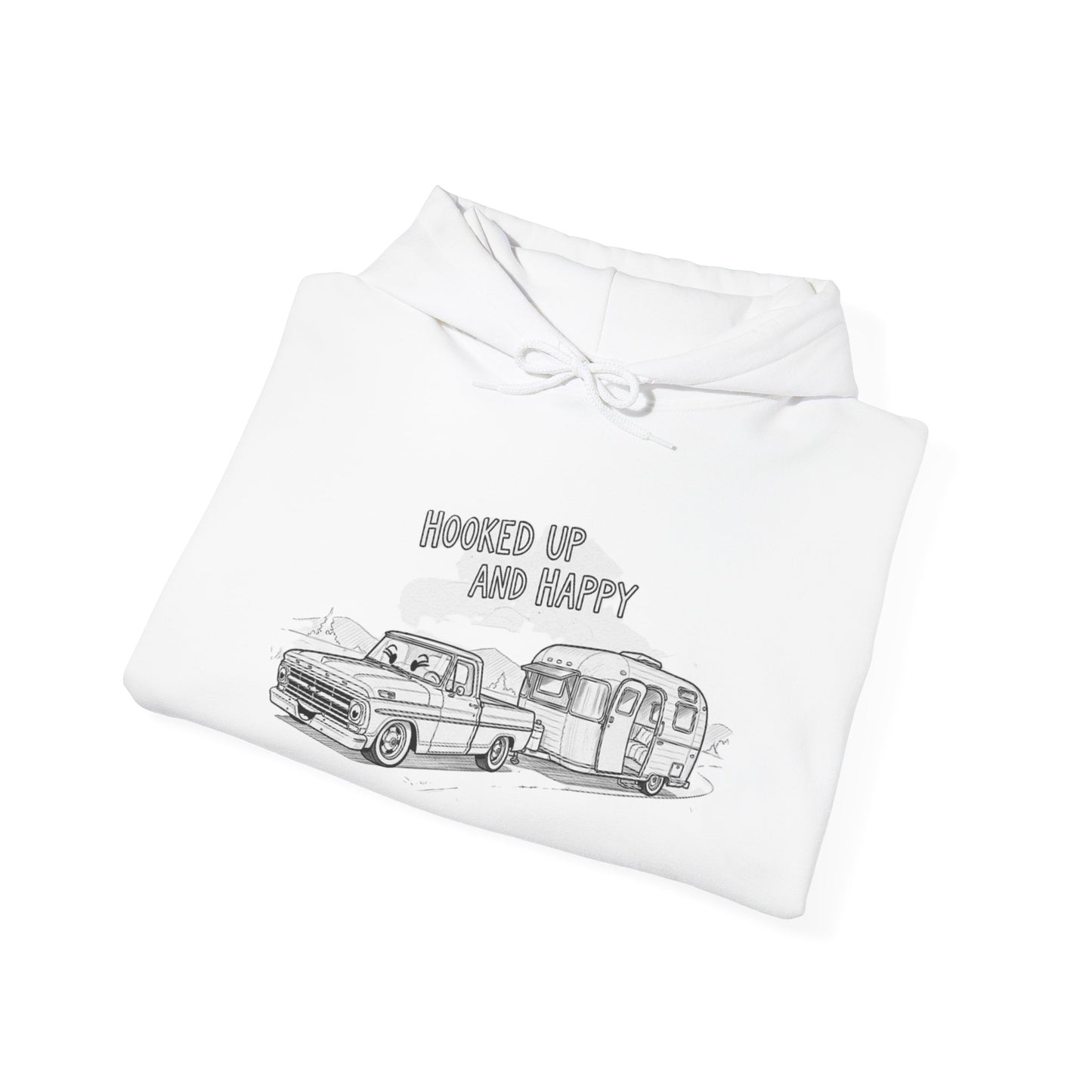 Cozy Camper Hoodie - Perfect for Road Trips, Adventure Lovers, Camping Enthusiasts, Gift for Travelers, Hooked Up and Happy Sweatshirt