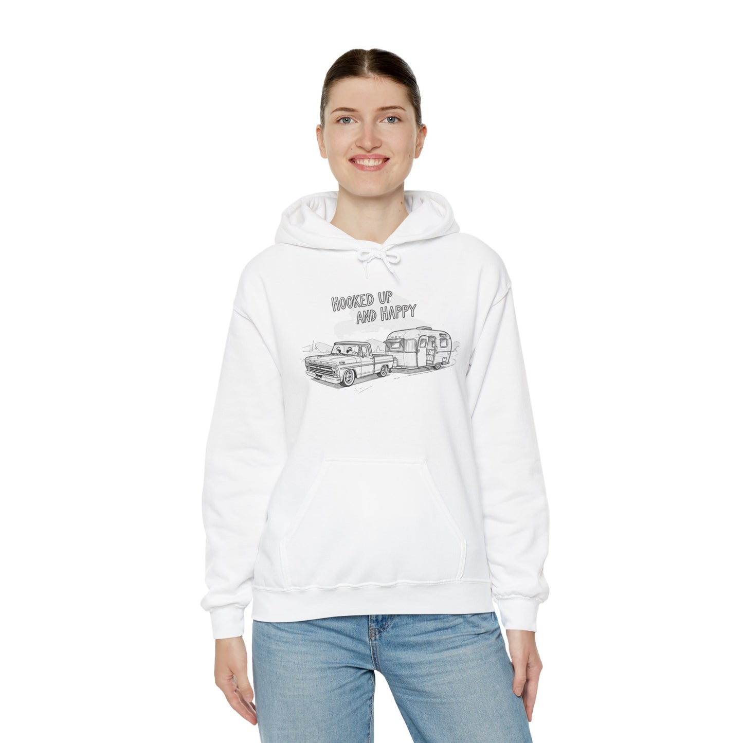 Cozy Camper Hoodie - Perfect for Road Trips, Adventure Lovers, Camping Enthusiasts, Gift for Travelers, Hooked Up and Happy Sweatshirt