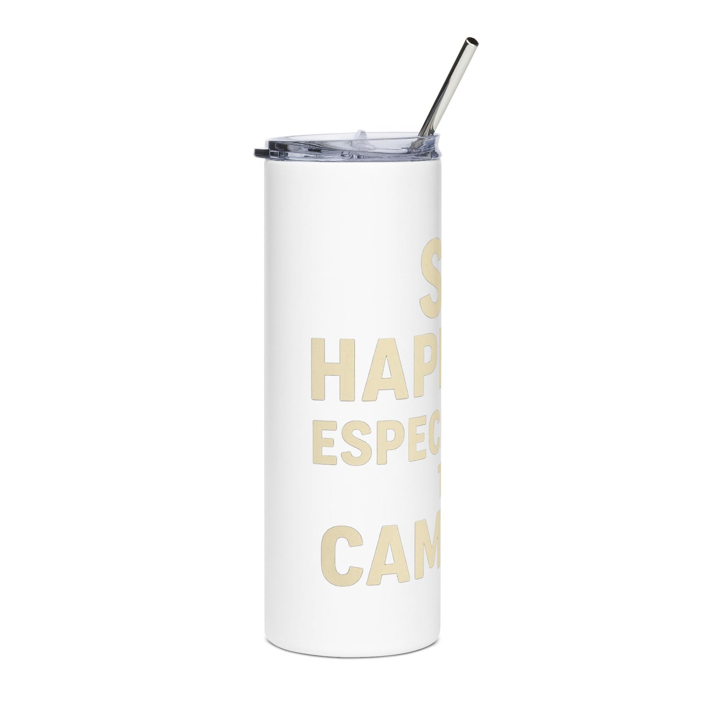 Camping Tumbler with Quote, Sip Happens Stainless Steel, Travel Mug, Summer Camp Accessories, Outdoor Fun Drinkware