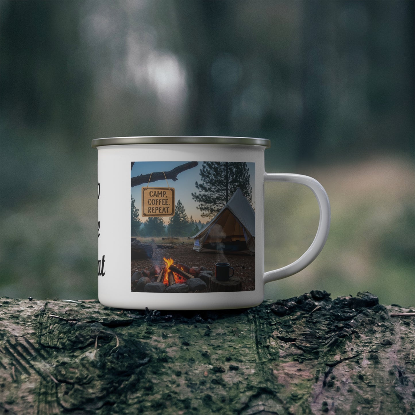 Camping Enamel Mug - Camp Coffee Repeat, Outdoor Adventure, Camping Gift, Hiking Gear, Cabin Decor, Eco-Friendly Mug