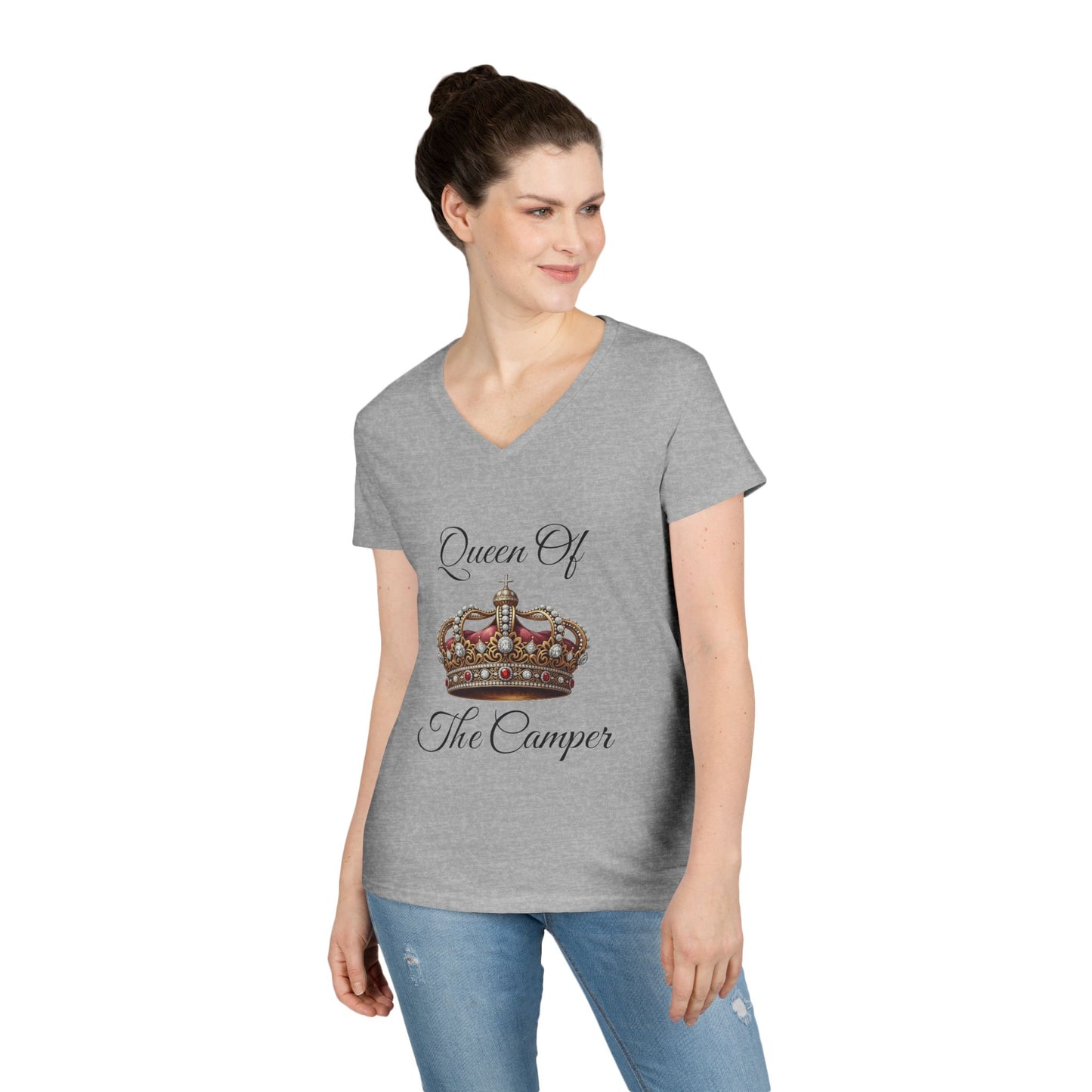 Queen of the Camper V-Neck T-Shirt, Camping Tee, Outdoor Adventure Shirt, Gift for Campers, Women's Nature Top