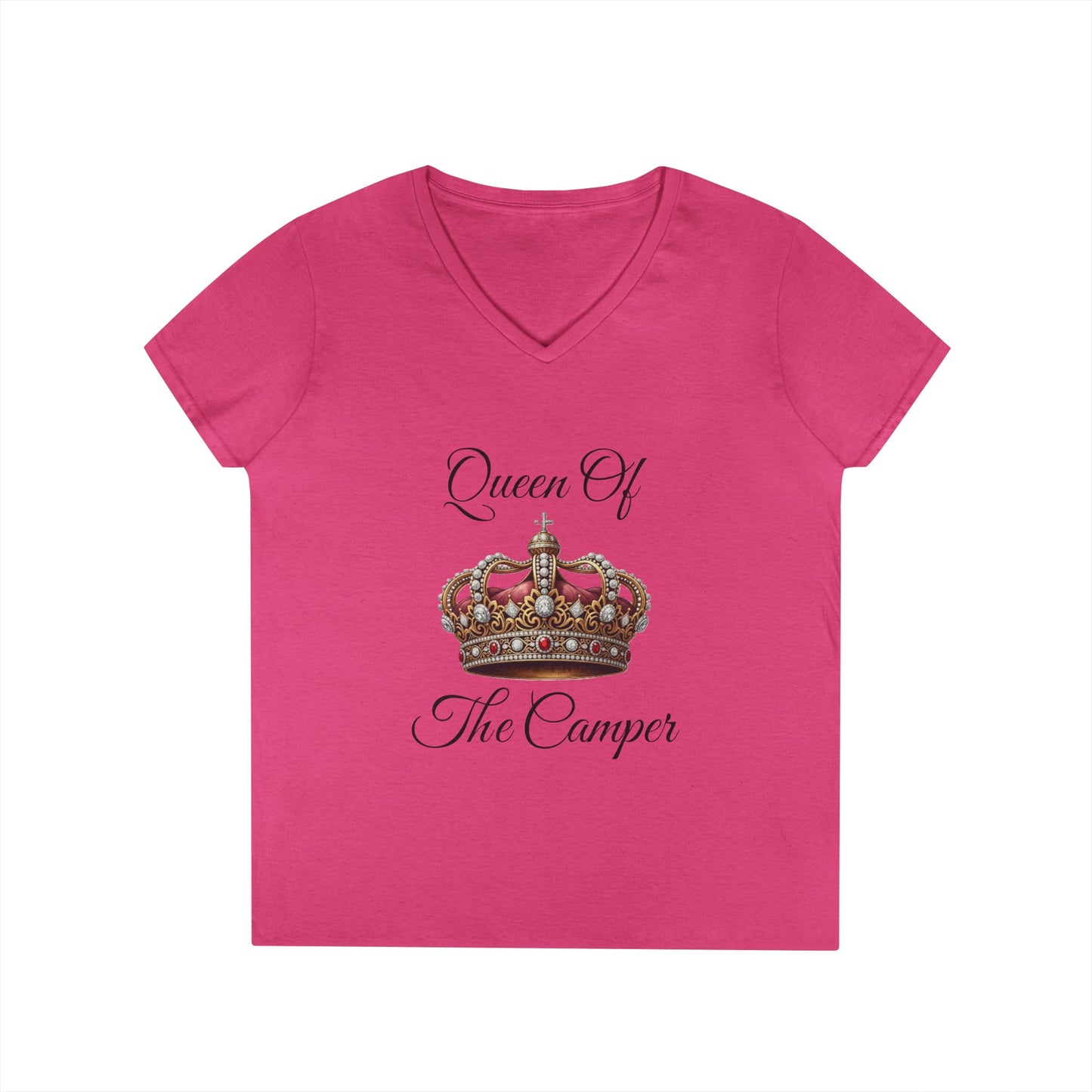 Queen of the Camper V-Neck T-Shirt, Camping Tee, Outdoor Adventure Shirt, Gift for Campers, Women's Nature Top