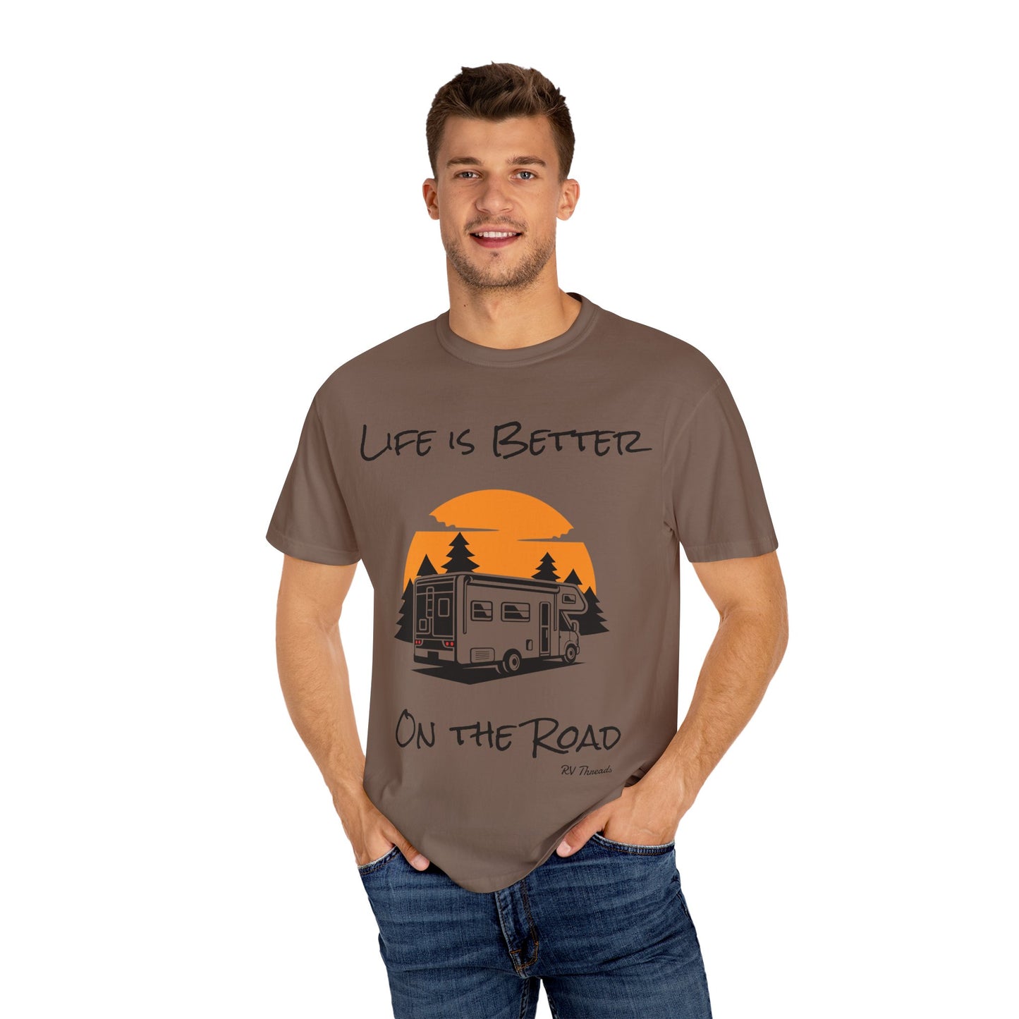 Unisex Garment-Dyed T-Shirt - Life is Better On the Road, RV Lover Shirt, Camping Gift, Adventure Tee, Travel Apparel