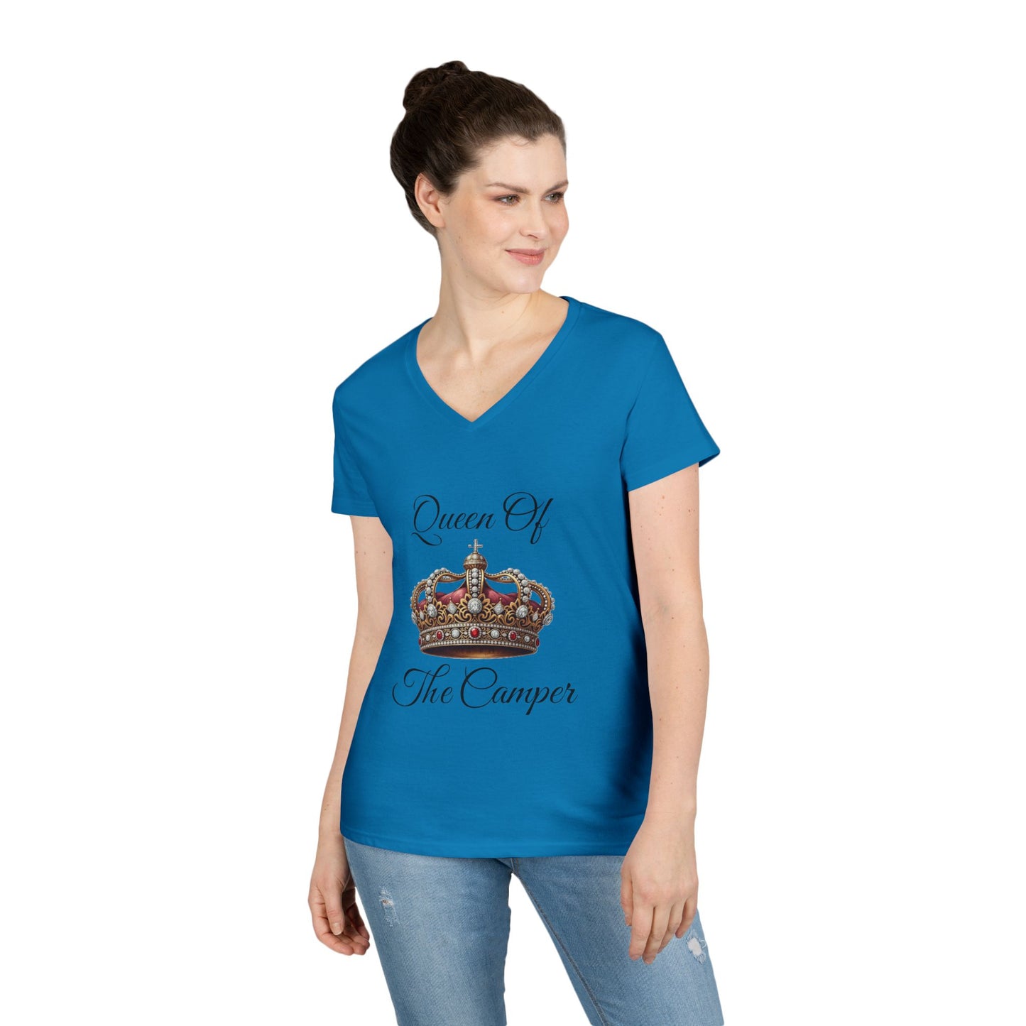 Queen of the Camper V-Neck T-Shirt, Camping Tee, Outdoor Adventure Shirt, Gift for Campers, Women's Nature Top