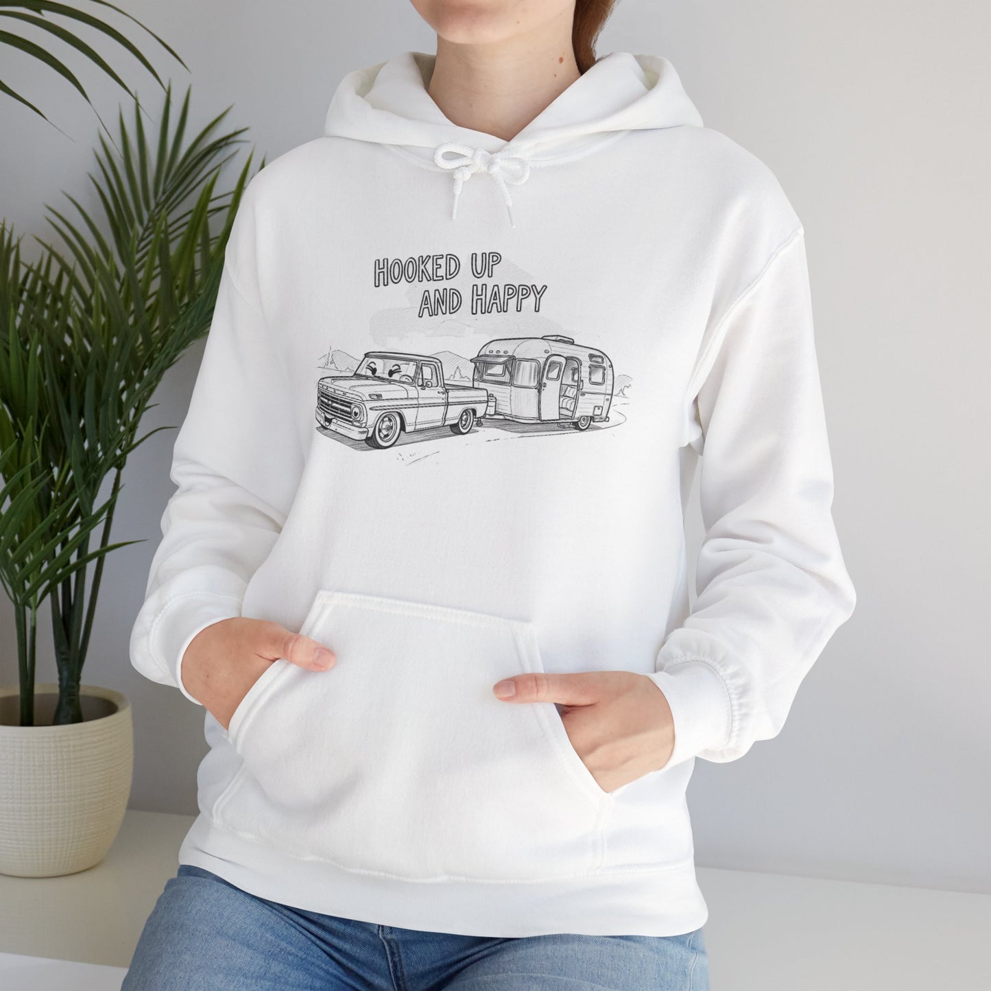 Cozy Camper Hoodie - Perfect for Road Trips, Adventure Lovers, Camping Enthusiasts, Gift for Travelers, Hooked Up and Happy Sweatshirt