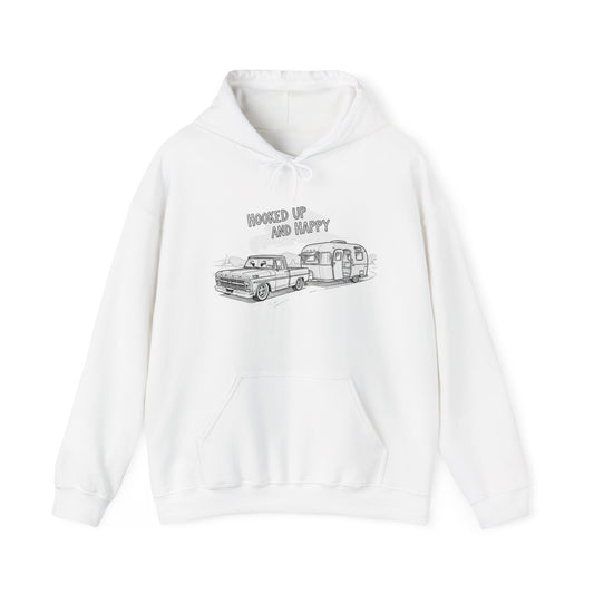 Cozy Camper Hoodie - Perfect for Road Trips, Adventure Lovers, Camping Enthusiasts, Gift for Travelers, Hooked Up and Happy Sweatshirt