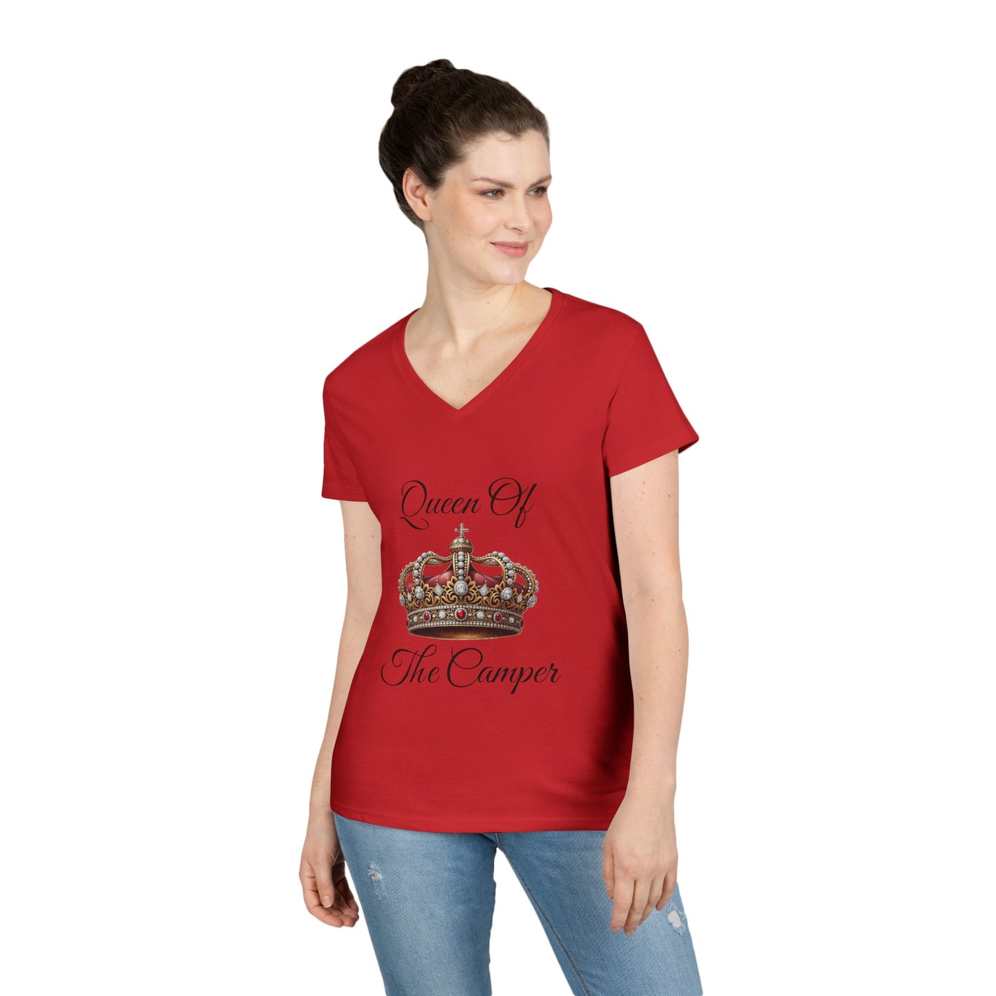 Queen of the Camper V-Neck T-Shirt, Camping Tee, Outdoor Adventure Shirt, Gift for Campers, Women's Nature Top