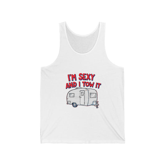 Unisex Jersey Tank with Humorous Camping Quote
