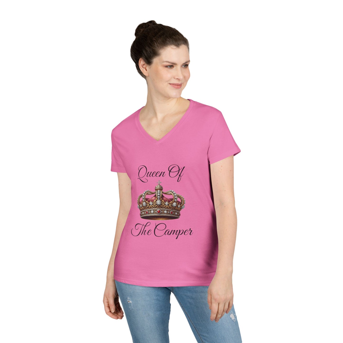 Queen of the Camper V-Neck T-Shirt, Camping Tee, Outdoor Adventure Shirt, Gift for Campers, Women's Nature Top