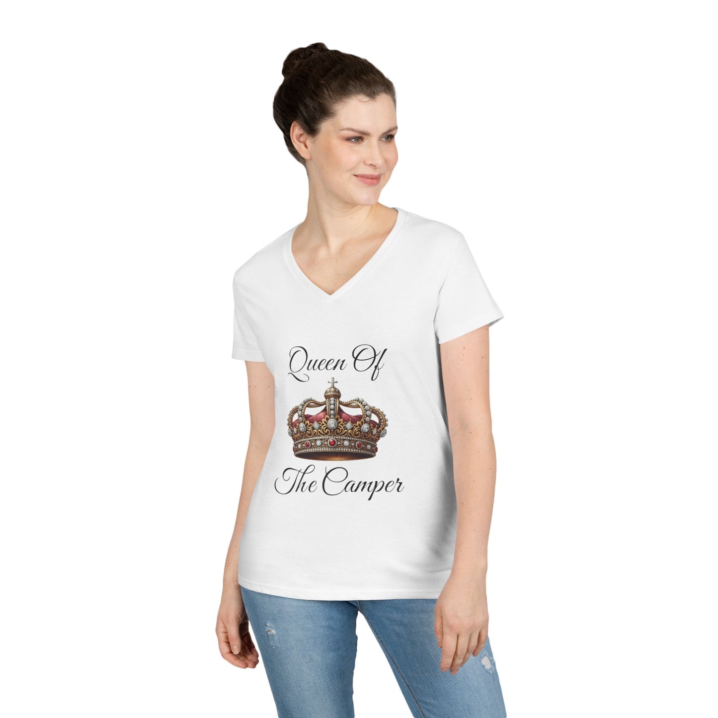 Queen of the Camper V-Neck T-Shirt, Camping Tee, Outdoor Adventure Shirt, Gift for Campers, Women's Nature Top