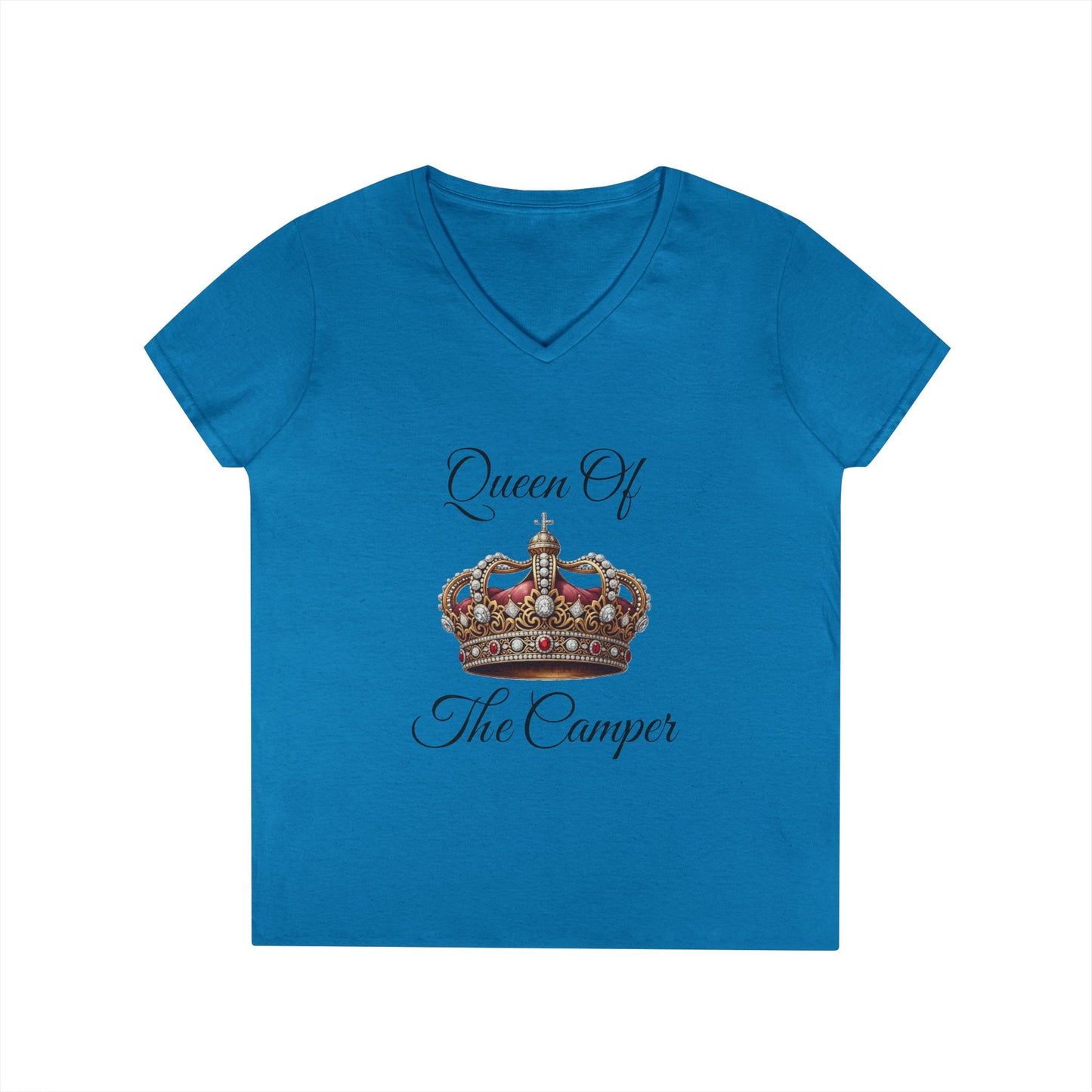 Queen of the Camper V-Neck T-Shirt, Camping Tee, Outdoor Adventure Shirt, Gift for Campers, Women's Nature Top