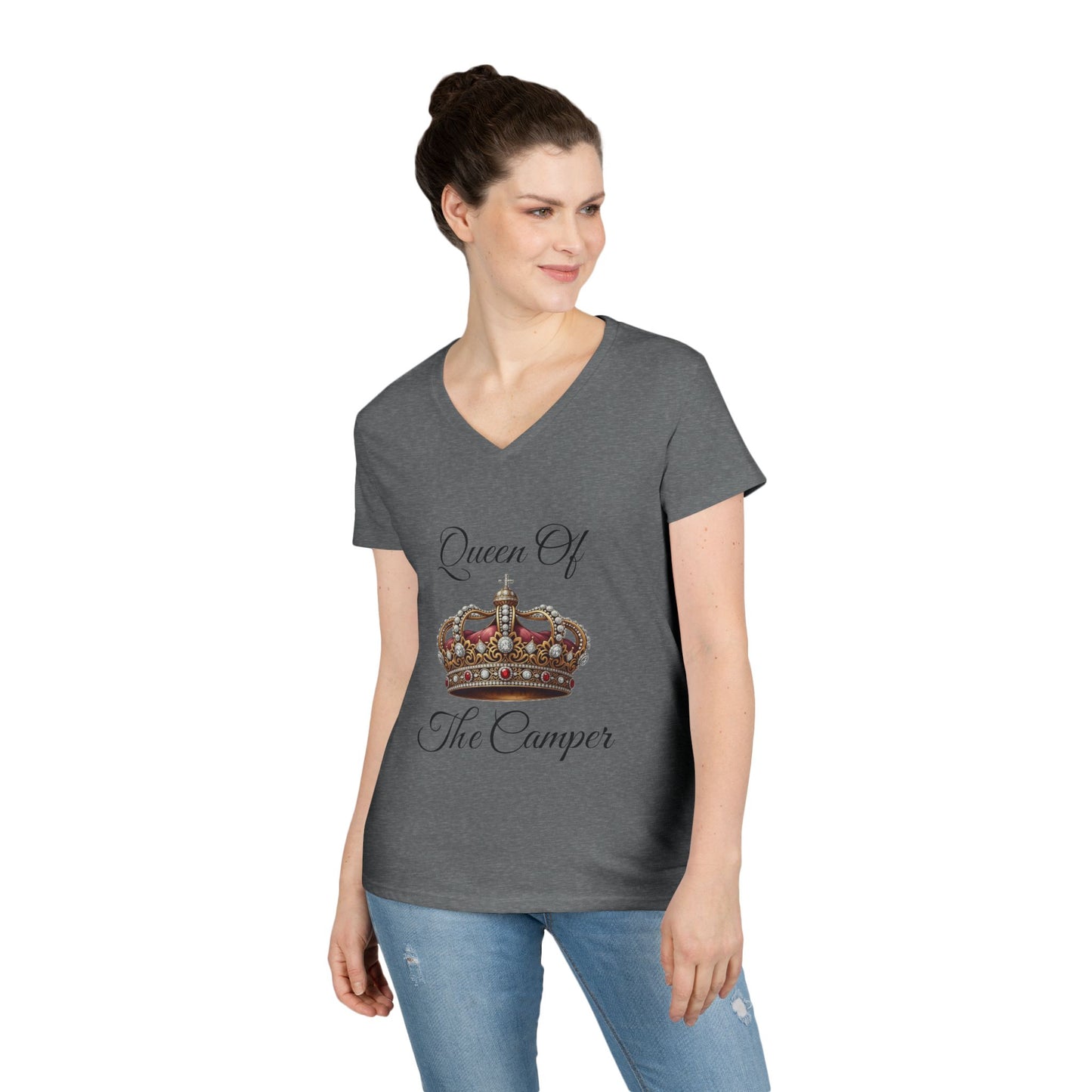Queen of the Camper V-Neck T-Shirt, Camping Tee, Outdoor Adventure Shirt, Gift for Campers, Women's Nature Top