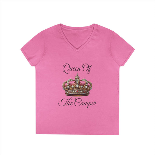 Queen of the Camper V-Neck T-Shirt, Camping Tee, Outdoor Adventure Shirt, Gift for Campers, Women's Nature Top
