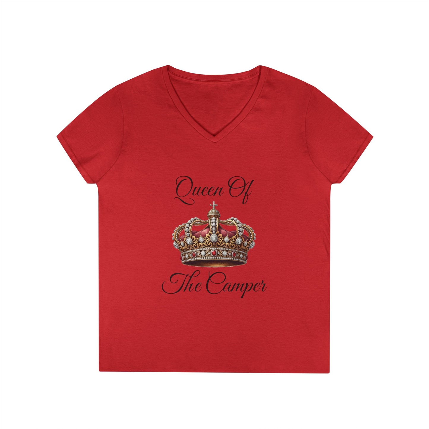 Queen of the Camper V-Neck T-Shirt, Camping Tee, Outdoor Adventure Shirt, Gift for Campers, Women's Nature Top