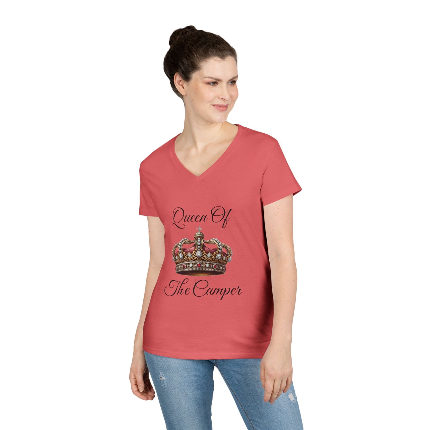 Queen of the Camper V-Neck T-Shirt, Camping Tee, Outdoor Adventure Shirt, Gift for Campers, Women's Nature Top