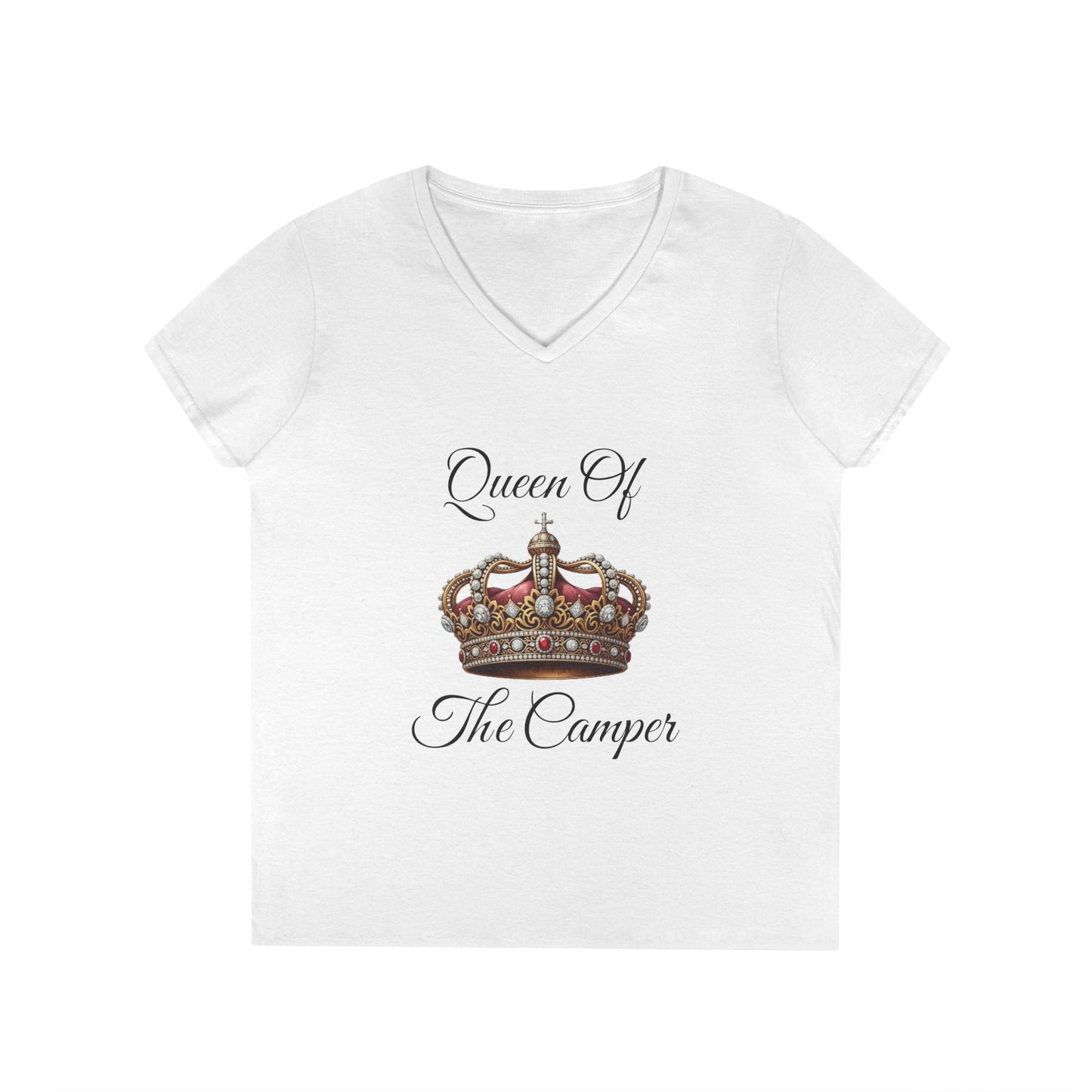 Queen of the Camper V-Neck T-Shirt, Camping Tee, Outdoor Adventure Shirt, Gift for Campers, Women's Nature Top