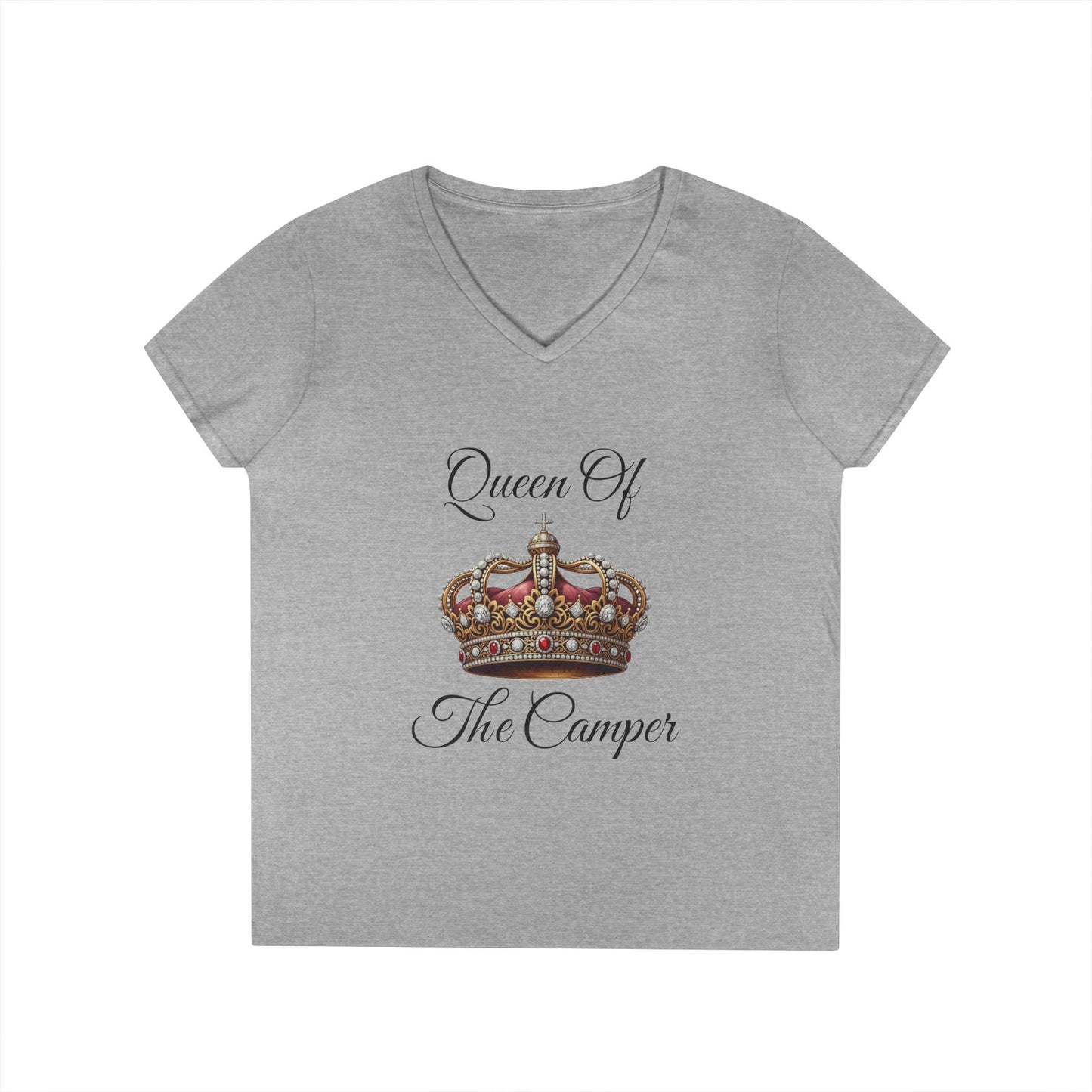 Queen of the Camper V-Neck T-Shirt, Camping Tee, Outdoor Adventure Shirt, Gift for Campers, Women's Nature Top
